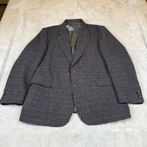 Boston Traders Mens Glen Plaid Wool Blazer Sport Coat Grey Red Green Size 46L